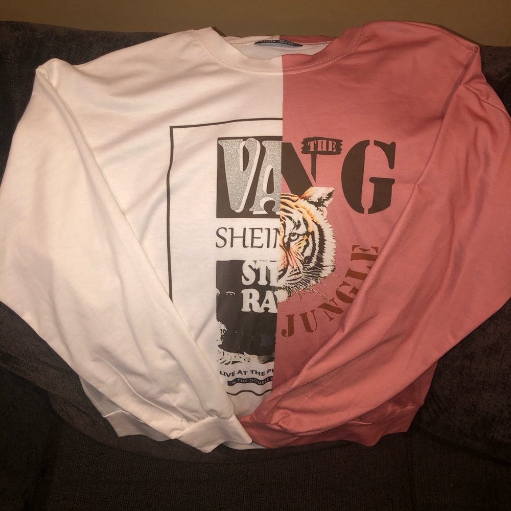 Shein white&peach long sleeve Tee Sz Small